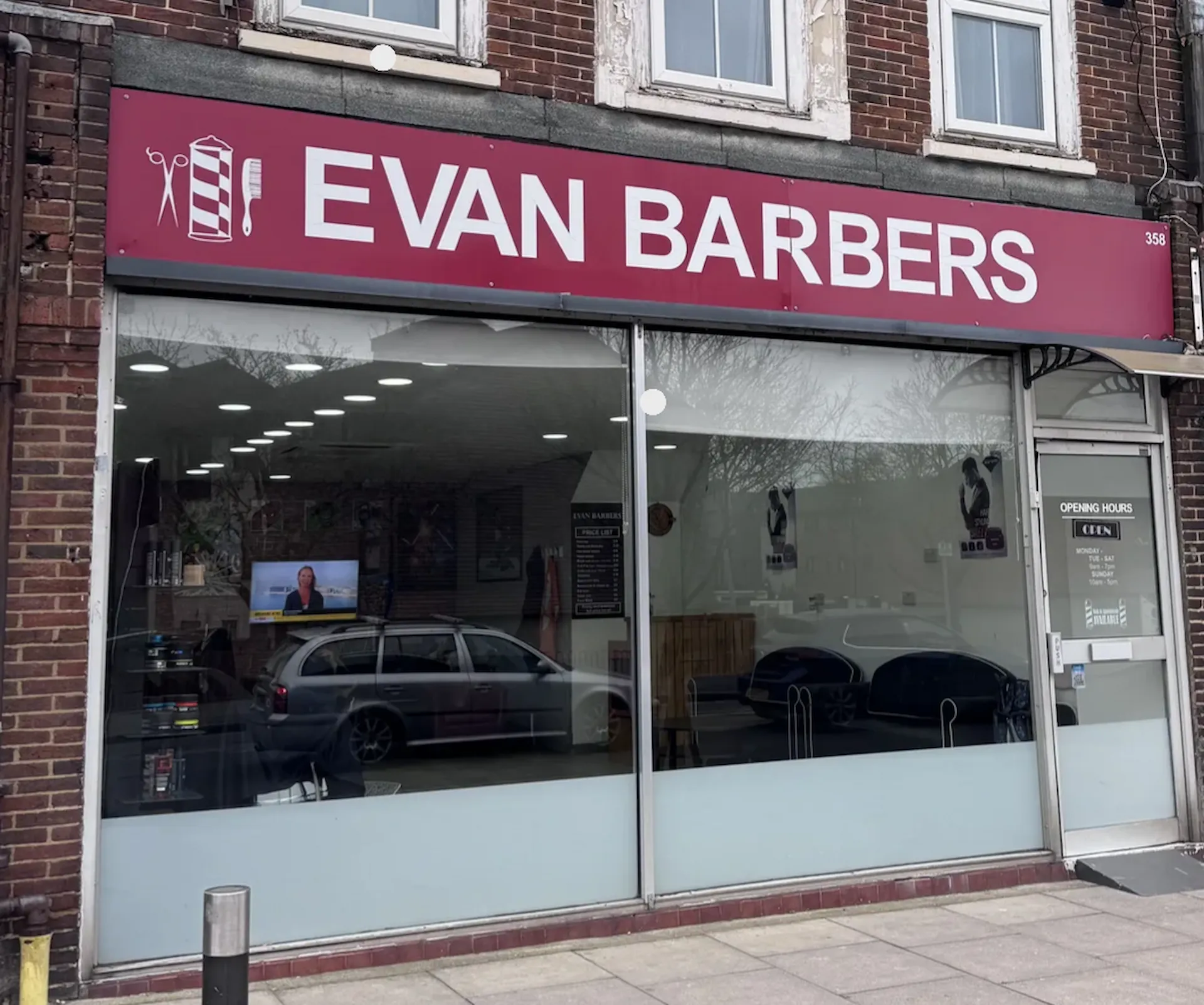 Evan Barbers Grand Drive shopfront at 358 Grand Drive, Morden